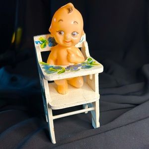 VTG Celluloid Kewpie Doll in handmade High chair. Light damage on rear.